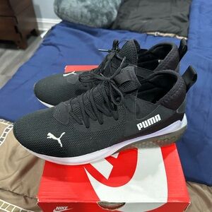 Puma Black and White Mesh Athletic Sneakers